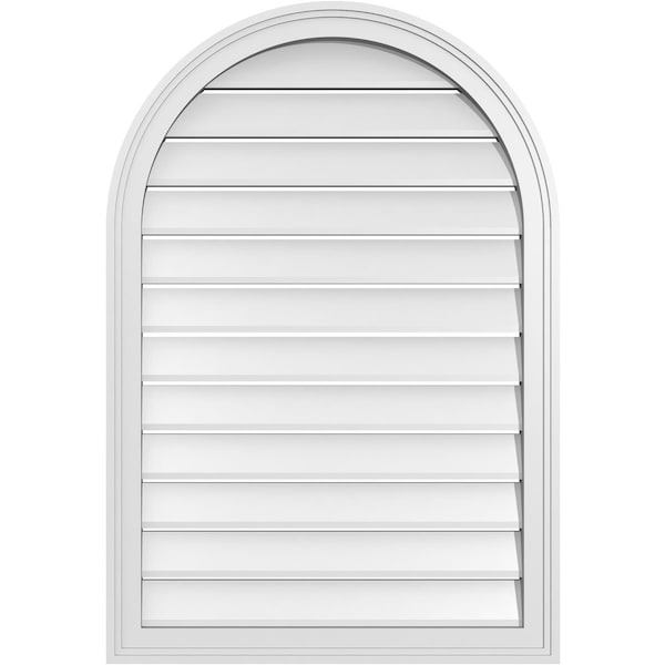 Ekena Millwork Round Top Surface Mount PVC Gable Vent: Functional, w/ 2"W x 1-1/2"P Brickmould Frame, 26"W x 38"H GVPRT26X3802SF - main